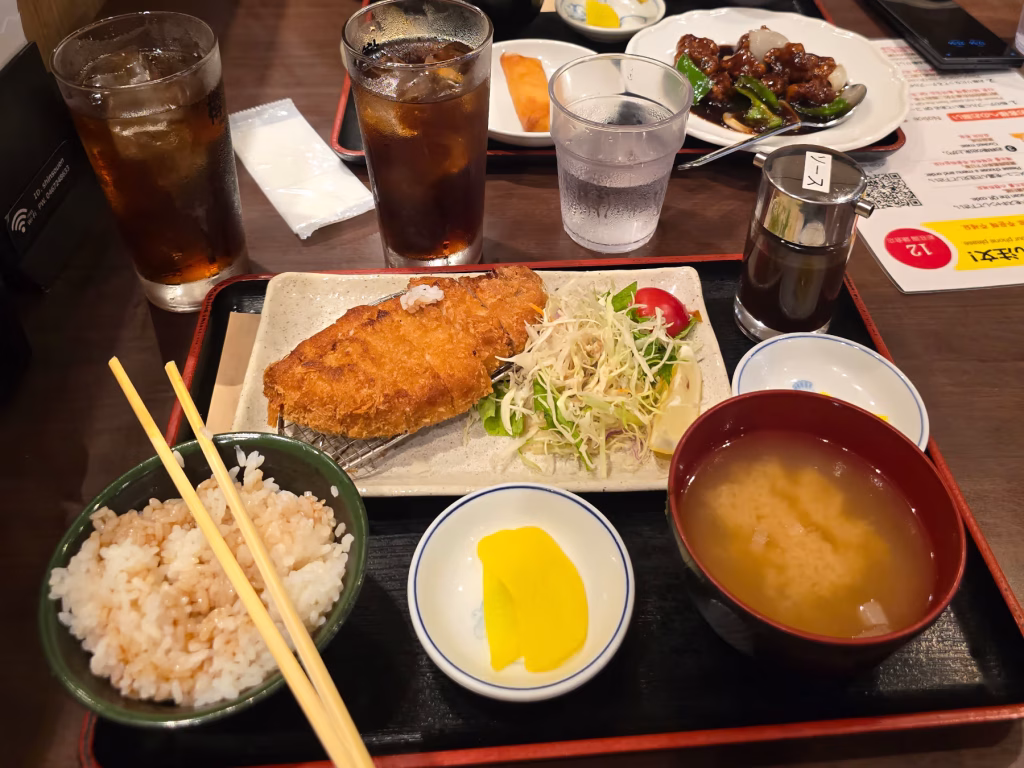 Japanese lunch set with pork tonkatsu, miso and rice in Shinjuku, Tokyo