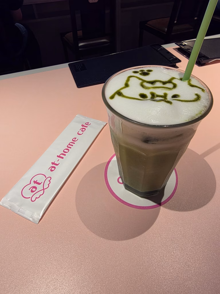Matcha latte with foam art at @Home Cafe in Akihabara, Tokyo