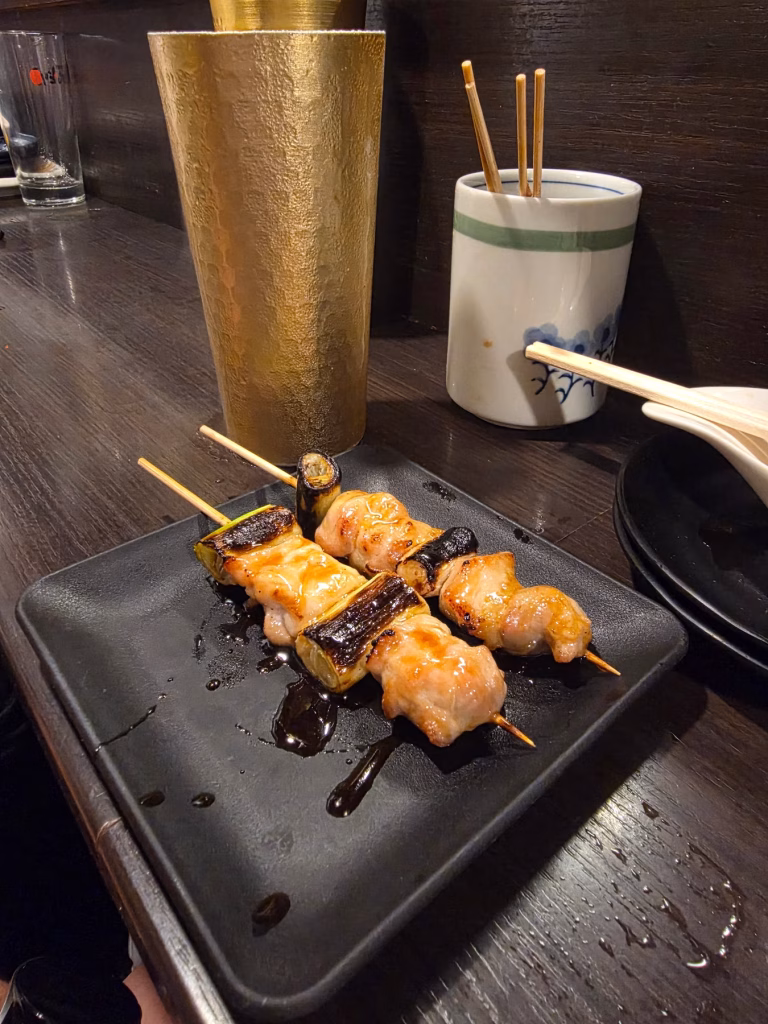 Yakitori skewers at an izakaya in Omoide Yokocho